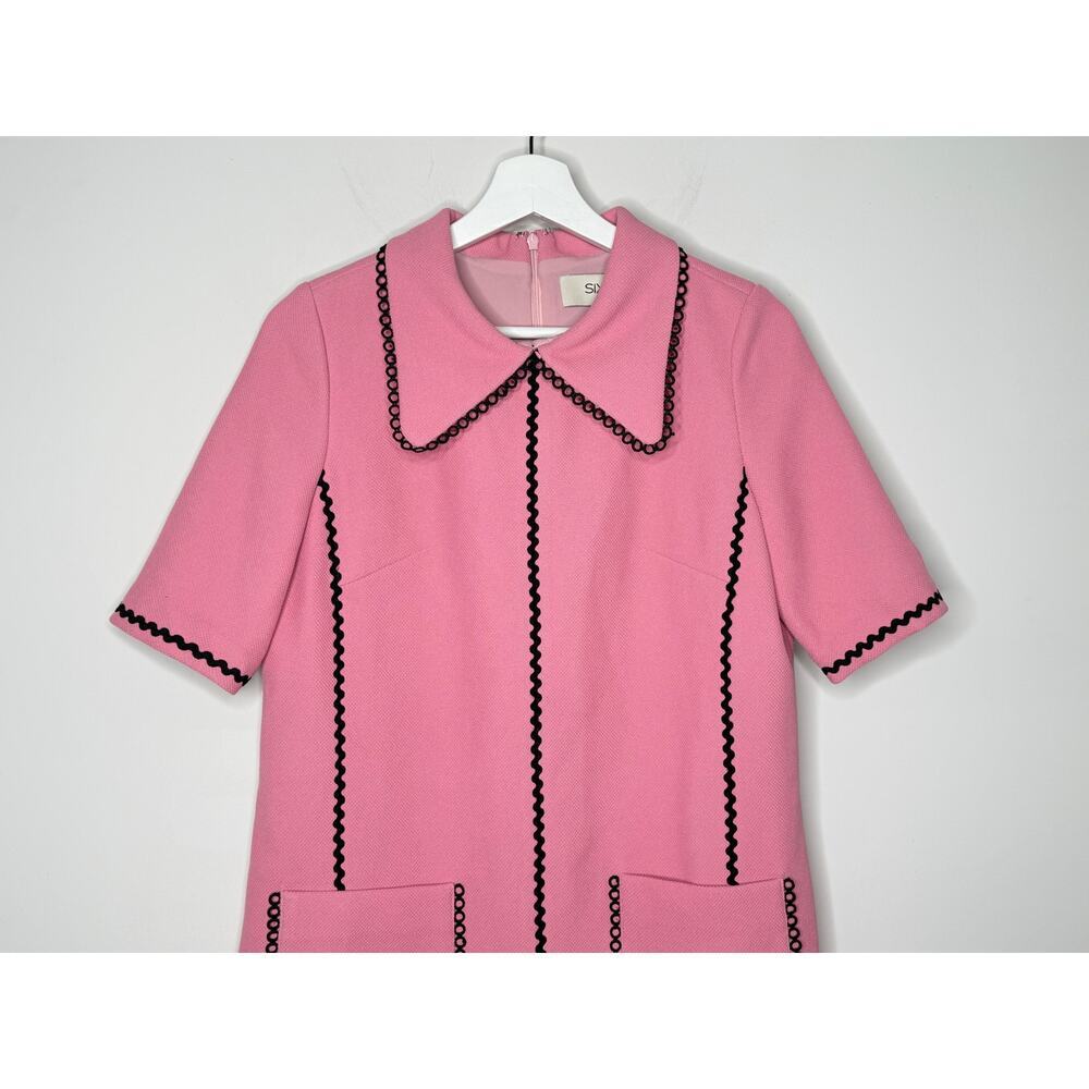 Sixdo Short Sleeve Patch Pocket Collared Mini Dress Pink Black Women's Large - Picture 9 of 10